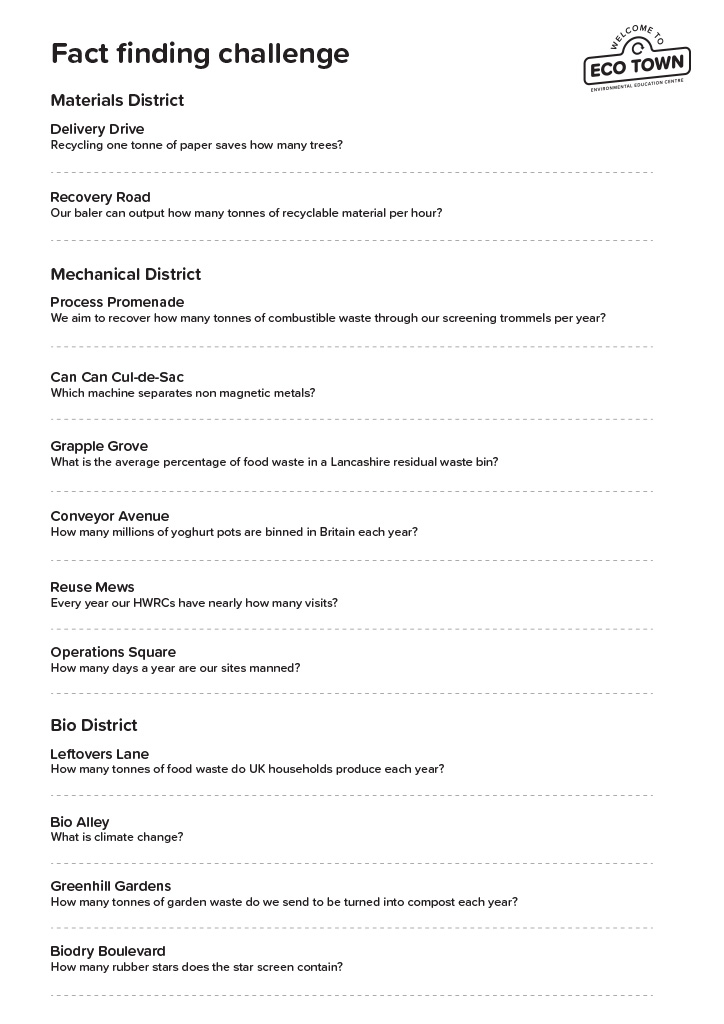 KS3 Walkway Fact Finding sheet and answers