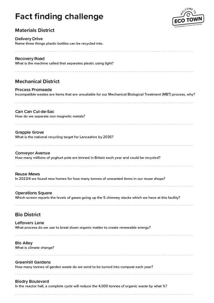 KS4 Walkway Fact Finding sheet and answers